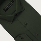 Military Green Self Textured Formal Shirt