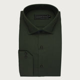 Military Green Self Textured Formal Shirt
